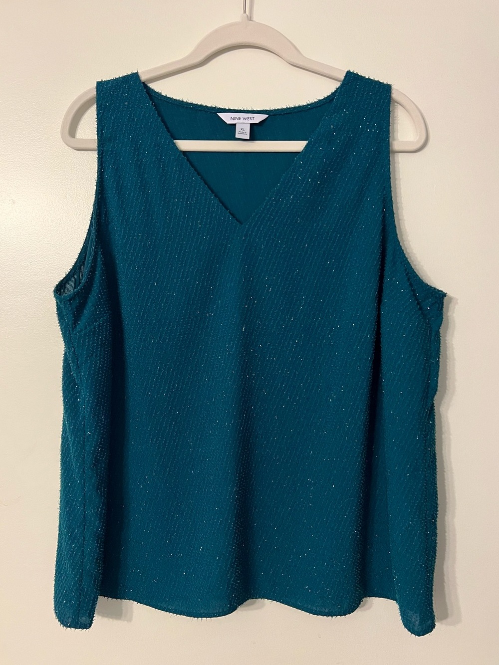 Women’s Nine West V-Neck Tank Top- Green Tensil Sparkle | EUC - XL